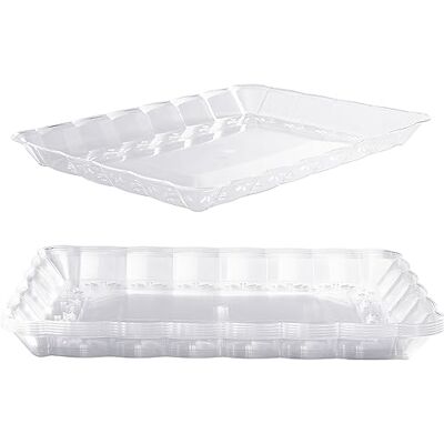 MATANA 6 Bandejas grandes retangulares de plástico para aperitivos transparente, 32 x 24 cm Buffets, casamentos, aniversário, Natal, festas resistentes e reutilizáveis MATANA 6 Bandejas grandes retangulares de plástico para aperitivos transparente, 32 x 24 cm Buffets, casamentos, aniversário, Natal, festas resistentes e reutilizáveis