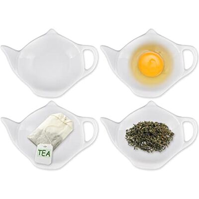 SCSpecial 4 Suportes para sacos de chá em forma de bule, bases para copos para condimentos para molho e sobremesa (branco) SCSpecial 4 Suportes para sacos de chá em forma de bule, bases para copos para condimentos para molho e sobremesa (branco)