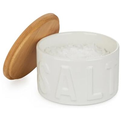 Balvi Caneca para sal salt cor branca saleiro com tampa para cozinha XL cerâmica/bambu Balvi Caneca para sal salt cor branca saleiro com tampa para cozinha XL cerâmica/bambu