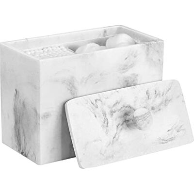 Luxspire Caixa de algodão com 2 compartimentos com tampa, algodão de maquilhagem, recipiente de maquilhagem, frascos versáteis de armazenamento 13,5 x 7 x 9,5 cm, cascalho branco Luxspire Caixa de algodão com 2 compartimentos com tampa, algodão de maquilhagem, recipiente de maquilhagem, frascos versáteis de armazenamento 13,5 x 7 x 9,5 cm, cascalho branco