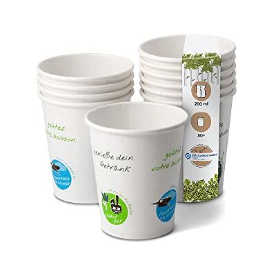 BIOZOYG 50 x copos descartáveis 200 ml/8 oz, Ø 80 mm branco com motivo ambiental, copos café sem plástico e com materiais sustentáveis, copos café descartáveis BIOZOYG 50 x copos descartáveis 200 ml/8 oz, Ø 80 mm branco com motivo ambiental, copos café sem plástico e com materiais sustentáveis, copos café descartáveis