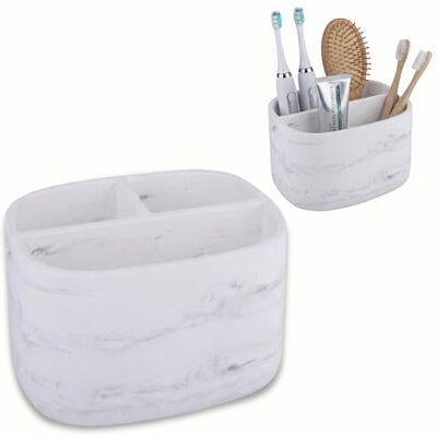 KOOK TIME Organizador de casa de banho e secretária suporte para escovas de dentes elétricas, pincéis de maquilhagem ou comandos à distância resina efeito mármore branco 3 compartimentos pesado e estável KOOK TIME Organizador de casa de banho e secretária suporte para escovas de dentes elétricas, pincéis de maquilhagem ou comandos à distância resina efeito mármore branco 3 compartimentos pesado e estável