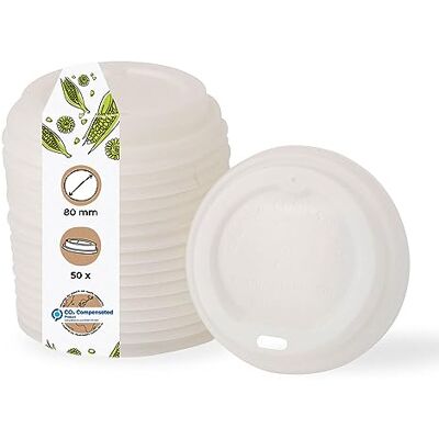 BIOZOYG Tampa de caneca para café To Go Ø 80 mm I 50 tampa para canecas de cartão feitas de CPLA bioplástico 100 % biodegradável, compostável, reciclável I tampa plana branca com orifício para beber BIOZOYG Tampa de caneca para café To Go Ø 80 mm I 50 tampa para canecas de cartão feitas de CPLA bioplástico 100 % biodegradável, compostável, reciclável I tampa plana branca com orifício para beber
