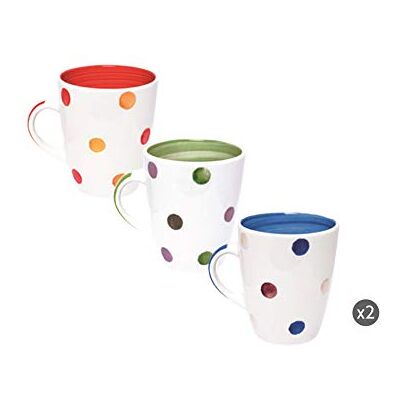 EXCELSA Conjunto de 6 canecas de cerâmica com poás em várias cores EXCELSA Conjunto de 6 canecas de cerâmica com poás em várias cores