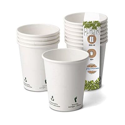 BIOZOYG 50 x copos descartáveis 200 ml/8 oz, Ø 80 mm branco com ícones ambientais, copos café sem plástico e com materiais sustentáveis, copos café descartáveis BIOZOYG 50 x copos descartáveis 200 ml/8 oz, Ø 80 mm branco com ícones ambientais, copos café sem plástico e com materiais sustentáveis, copos café descartáveis