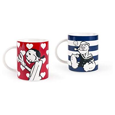 Excelsa Popeye & Olivia Conjunto de 2 chávenas de porcelana, azul e vermelho Excelsa Popeye & Olivia Conjunto de 2 chávenas de porcelana, azul e vermelho