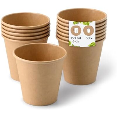 BIOZOYG 50 x copos descartáveis 150 ml/6 oz, Ø 80 mm castanho copos café sem plástico e com materiais sustentáveis copos café descartáveis BIOZOYG 50 x copos descartáveis 150 ml/6 oz, Ø 80 mm castanho copos café sem plástico e com materiais sustentáveis copos café descartáveis