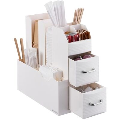 Navaris Organizador para café Caixa para organizar cápsulas, chávenas, copos, saquinhos de açúcar ou de chá Bandeja de arrumação com compartimentos Creme Navaris Organizador para café Caixa para organizar cápsulas, chávenas, copos, saquinhos de açúcar ou de chá Bandeja de arrumação com compartimentos Creme