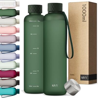 KIVY Garrafa de água Tritan 1 L estanque e adequada para máquina de lavar louça, para desporto, ginásio, escola e escritório, garrafa de água para ginásio, garrafas de água 1 l, sem BPA, verde KIVY Garrafa de água Tritan 1 L estanque e adequada para máquina de lavar louça, para desporto, ginásio, escola e escritório, garrafa de água para ginásio, garrafas de água 1 l, sem BPA, verde