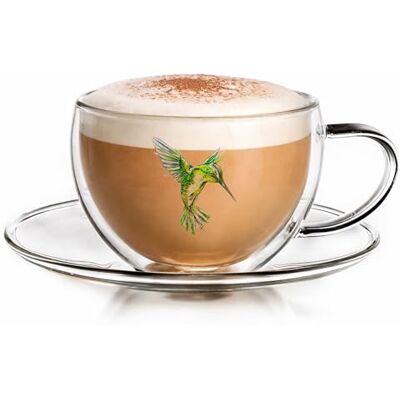 Creano Caneca térmica Hummi, para chá/latte Macchiato, de parede dupla, com impressão de beija-flores, 250 ml, azul Creano Caneca térmica Hummi, para chá/latte Macchiato, de parede dupla, com impressão de beija-flores, 250 ml, azul
