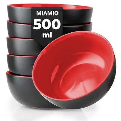 MIAMIO 6 x 600ml Conjunto De Tigelas/Taças Exterior Preto Interior Colorido A Coleção Le Papillon (Vermelho) MIAMIO 6 x 600ml Conjunto De Tigelas/Taças Exterior Preto Interior Colorido A Coleção Le Papillon (Vermelho)