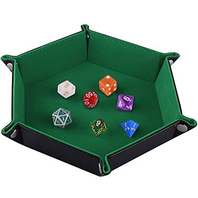 SIQUK Bandeja de Dados de Tabuleiro Duplo, Couro Dobrável Hexagonal de PU e Suporte de Dados de Veludo Verde Escuro para Masmorras e Dragões Conjunto de Dados D&D e Outros Jogos de Mesa SIQUK Bandeja de Dados de Tabuleiro Duplo, Couro Dobrável Hexagonal de PU e Suporte de Dados de Veludo Verde Escuro para Masmorras e Dragões Conjunto de Dados D&D e Outros Jogos de Mesa
