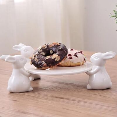 Binoster Prato de cerâmica com coelhinhos, pratos para sobremesa, bandeja para servir alimentos, bonito suporte para bolos, louça artesanal, presente de utensílios, casamentos, dia da mãe, dia de Páscoa Binoster Prato de cerâmica com coelhinhos, pratos para sobremesa, bandeja para servir alimentos, bonito suporte para bolos, louça artesanal, presente de utensílios, casamentos, dia da mãe, dia de Páscoa