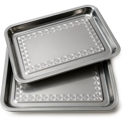 Space Home Bandeja para servir retangular plana, aço inoxidável, conjunto de 2 a 36 x 27 Space Home Bandeja para servir retangular plana, aço inoxidável, conjunto de 2 a 36 x 27