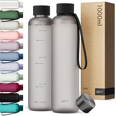 KIVY Garrafa de água Tritan 1 L estanque e adequada para máquina de lavar louça, para desporto, ginásio, escola e escritório, garrafa de água para ginásio, garrafas de água 1 l, sem BPA, preto KIVY Garrafa de água Tritan 1 L estanque e adequada para máquina de lavar louça, para desporto, ginásio, escola e escritório, garrafa de água para ginásio, garrafas de água 1 l, sem BPA, preto