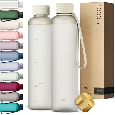 KIVY Garrafa de água Tritan 1 L estanque e adequada para máquina de lavar louça, para desporto, ginásio, escola e escritório, garrafa de água para ginásio, garrafas de água 1 l, sem BPA, branco KIVY Garrafa de água Tritan 1 L estanque e adequada para máquina de lavar louça, para desporto, ginásio, escola e escritório, garrafa de água para ginásio, garrafas de água 1 l, sem BPA, branco