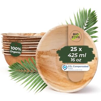 BIOZOYG 25 x tigela redonda de folha de palma 425 ml prato fundo descartável para sopa, tigela para salada compostável louça de festa sustentável BIOZOYG 25 x tigela redonda de folha de palma 425 ml prato fundo descartável para sopa, tigela para salada compostável louça de festa sustentável