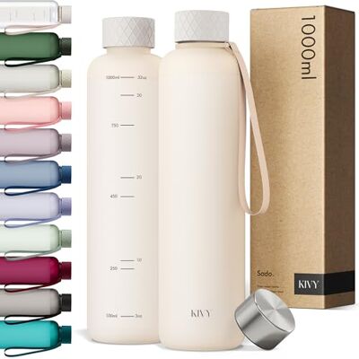 KIVY Garrafa de água Tritan 1 L estanque e adequada para máquina de lavar louça, para desporto, ginásio, escola e escritório, garrafa de água para ginásio, garrafas de água 1 l, sem BPA, creme KIVY Garrafa de água Tritan 1 L estanque e adequada para máquina de lavar louça, para desporto, ginásio, escola e escritório, garrafa de água para ginásio, garrafas de água 1 l, sem BPA, creme