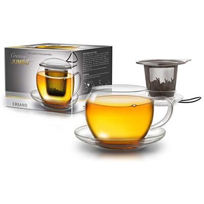 Creano Caneca de chá Jumbo XXL de vidro de borosilicato 450 ml com filtro de aço inoxidável e tampa, caneca de pequeno-almoço grande e robusta Creano Caneca de chá Jumbo XXL de vidro de borosilicato 450 ml com filtro de aço inoxidável e tampa, caneca de pequeno-almoço grande e robusta