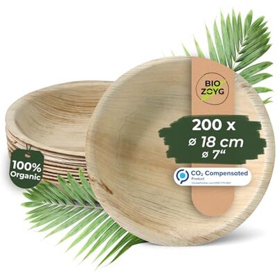 BIOZOYG 200 x pratos de folha de palma de 23 cm de diâmetro pratos descartáveis compostáveis e naturais louça redonda de festa BIOZOYG 200 x pratos de folha de palma de 23 cm de diâmetro pratos descartáveis compostáveis e naturais louça redonda de festa