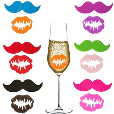 YUEcthynous Bigode & lábios marcadores de copo de vinho, marcador de silicone divertido pingente de copo de vinho de silicone para copos, marcadores de bebidas 3D, marcadores de bebidas multicoloridos YUEcthynous Bigode & lábios marcadores de copo de vinho, marcador de silicone divertido pingente de copo de vinho de silicone para copos, marcadores de bebidas 3D, marcadores de bebidas multicoloridos