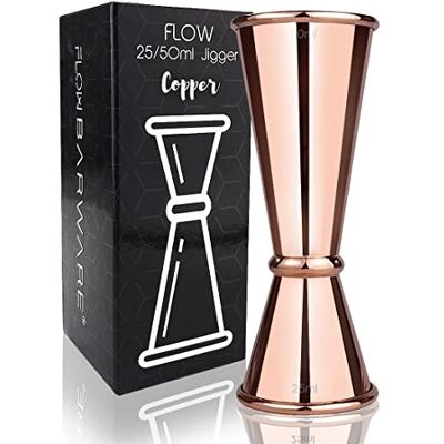FLOW Barware Copo medidor duplo japonês para coquetéis em aço inoxidável. Copo medidor profissional de 25 ml e cobre de 50 ml FLOW Barware Copo medidor duplo japonês para coquetéis em aço inoxidável. Copo medidor profissional de 25 ml e cobre de 50 ml