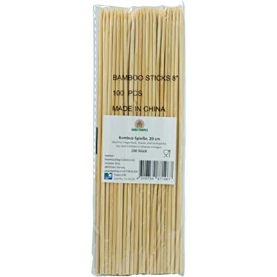 JADE TEMPLE Pauzinhos de bambu para pratos satay e kebap, castanho, 20,5 x 13 x 6,5 cm, 100 unidades JADE TEMPLE Pauzinhos de bambu para pratos satay e kebap, castanho, 20,5 x 13 x 6,5 cm, 100 unidades