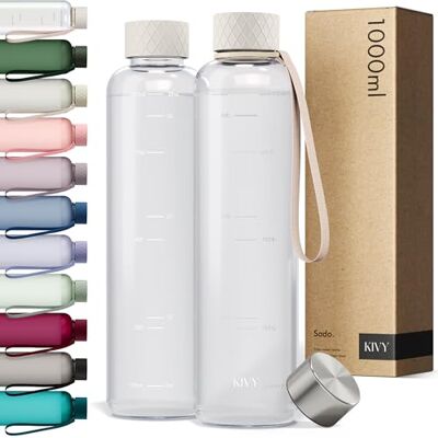KIVY Garrafa de água Tritan 1 L estanque e adequada para máquina de lavar louça, para desporto, ginásio, escola e escritório, garrafa de água para ginásio, garrafas de água 1 l, sem BPA, creme KIVY Garrafa de água Tritan 1 L estanque e adequada para máquina de lavar louça, para desporto, ginásio, escola e escritório, garrafa de água para ginásio, garrafas de água 1 l, sem BPA, creme