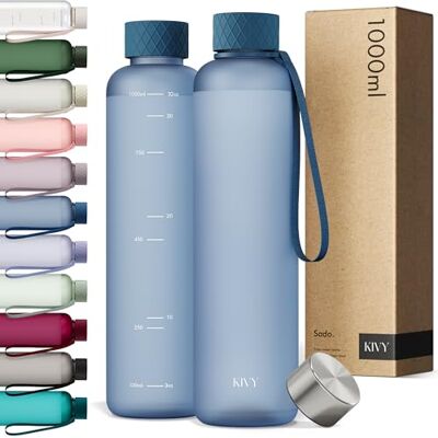KIVY Garrafa de água Tritan 1 L estanque e adequada para máquina de lavar louça, para desporto, ginásio, escola e escritório, garrafa de água para ginásio, garrafas de água 1 l, sem BPA, azul KIVY Garrafa de água Tritan 1 L estanque e adequada para máquina de lavar louça, para desporto, ginásio, escola e escritório, garrafa de água para ginásio, garrafas de água 1 l, sem BPA, azul