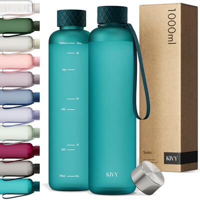 KIVY Garrafa de água Tritan 1 L estanque e adequada para máquina de lavar louça, para desporto, ginásio, escola e escritório, garrafa de água para ginásio, garrafas de água 1 l, sem BPA, verde KIVY Garrafa de água Tritan 1 L estanque e adequada para máquina de lavar louça, para desporto, ginásio, escola e escritório, garrafa de água para ginásio, garrafas de água 1 l, sem BPA, verde