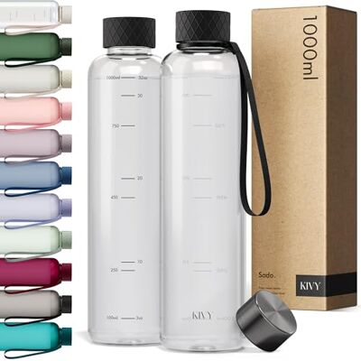 KIVY Garrafa de água Tritan 1 L estanque e adequada para máquina de lavar louça, para desporto, ginásio, escola e escritório, garrafa de água para ginásio, garrafas de água 1 l, sem BPA, preto KIVY Garrafa de água Tritan 1 L estanque e adequada para máquina de lavar louça, para desporto, ginásio, escola e escritório, garrafa de água para ginásio, garrafas de água 1 l, sem BPA, preto
