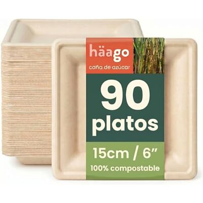 HAAGO - Sugarcane Bagasse Plate - 16cm - Square - Pratos HAAGO - Sugarcane Bagasse Plate - 16cm - Square - Pratos
