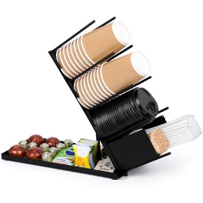 BELLE VOUS Organizador de café suporte para cápsulas de café e copos de plástico com gaveta para colheres e guardanapos para acessórios de café em casa ou no escritório BELLE VOUS Organizador de café suporte para cápsulas de café e copos de plástico com gaveta para colheres e guardanapos para acessórios de café em casa ou no escritório