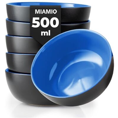MIAMIO 6 x 600ml Conjunto De Tigelas/Taças Exterior Preto Interior Colorido Coleção Le Papillon (Azul) MIAMIO 6 x 600ml Conjunto De Tigelas/Taças Exterior Preto Interior Colorido Coleção Le Papillon (Azul)