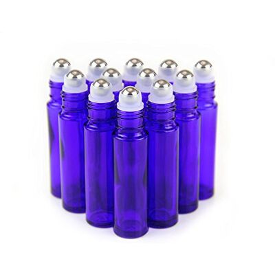 YIZHAO Frascos Roll On Azuis de Cristal para Óleos Essenciais 10 ml, com Bola de Aço Inoxidável, para Óleos Essenciais, Massagens, Aromaterapia, Frasco de Laboratório – 24 Unidades YIZHAO Frascos Roll On Azuis de Cristal para Óleos Essenciais 10 ml, com Bola de Aço Inoxidável, para Óleos Essenciais, Massagens, Aromaterapia, Frasco de Laboratório – 24 Unidades