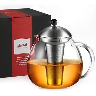 glastal Chaleira de vidro para bule, 1500 ml, filtro de aço inoxidável, jarro de vidro, no fogão glastal Chaleira de vidro para bule, 1500 ml, filtro de aço inoxidável, jarro de vidro, no fogão