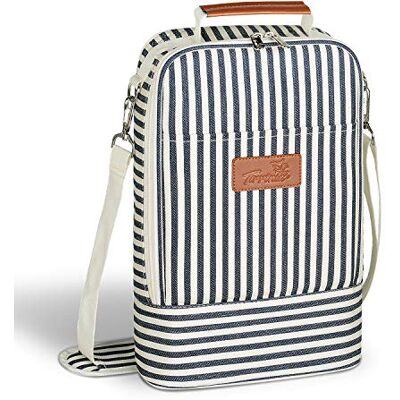 Kato Tirrinia Saco térmico isolado, porta-garrafas para 2 garrafas de vinho e cerveja, porta-copos de copo de vinho isolado, alça e alça para o ombro, cesta para garrafas para degustação Kato Tirrinia Saco térmico isolado, porta-garrafas para 2 garrafas de vinho e cerveja, porta-copos de copo de vinho isolado, alça e alça para o ombro, cesta para garrafas para degustação