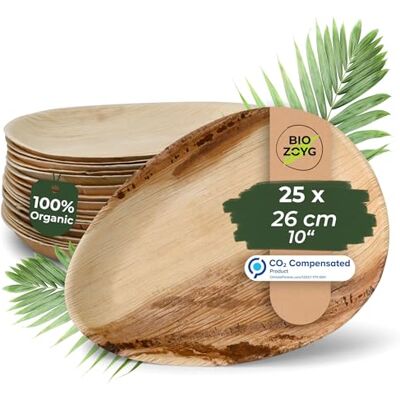 BIOZOYG 25 pratos de folha de palma, 26 cm, pratos de louça descartáveis, em forma de gota louça descartável sustentável para festas BIOZOYG 25 pratos de folha de palma, 26 cm, pratos de louça descartáveis, em forma de gota louça descartável sustentável para festas