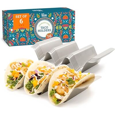 Chef Tacos Suporte para tacos mexicanos conjunto de 6 suportes para tacos de aço inoxidável com alças incorporadas, suporte mexicano adequado para máquina de lavar louça e grelha, prato para tacos Chef Tacos Suporte para tacos mexicanos conjunto de 6 suportes para tacos de aço inoxidável com alças incorporadas, suporte mexicano adequado para máquina de lavar louça e grelha, prato para tacos