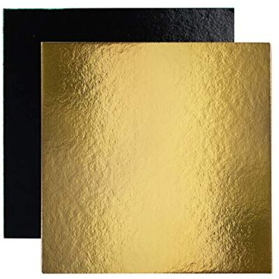Miamex Conjunto de 10 suportes quadrados em cartão colorido para bolos e seleção de dimensões (dourado/preto, 28 cm) Miamex Conjunto de 10 suportes quadrados em cartão colorido para bolos e seleção de dimensões (dourado/preto, 28 cm)