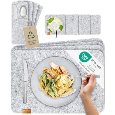 Miqio Toalhas de mesa individuais de feltro e couro em estilo escandinavo 4 toalhas de mesa, porta-copos, sacos porta-talheres Miqio Toalhas de mesa individuais de feltro e couro em estilo escandinavo 4 toalhas de mesa, porta-copos, sacos porta-talheres