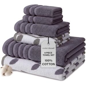 Modern Threads Conjunto de toalhas de 6 peças, 100% algodão, jacquard tingido em fio e liso, inclui 2 toalhas de banho, 2 de mão, 2 panos, absorventes, secagem rápida, macia e durável, lavanda Modern Threads Conjunto de toalhas de 6 peças, 100% algodão, jacquard tingido em fio e liso, inclui 2 toalhas de banho, 2 de mão, 2 panos, absorventes, secagem rápida, macia e durável, lavanda