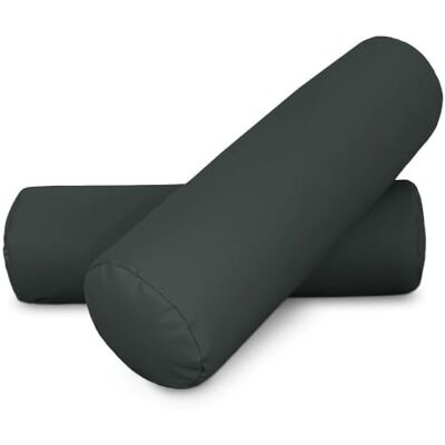 HAPPERS 2 almofadas cilíndricas de 50x15 cm em couro sintético cinzento. Rolo cervical para aliviar a dor postural ou dormir HAPPERS 2 almofadas cilíndricas de 50x15 cm em couro sintético cinzento. Rolo cervical para aliviar a dor postural ou dormir