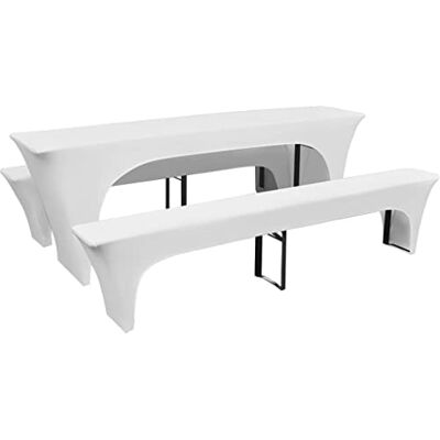 vidaXL Conjunto de 3 capas brancas para mesa e bancos - Capas para mesa e bancos vidaXL Conjunto de 3 capas brancas para mesa e bancos - Capas para mesa e bancos