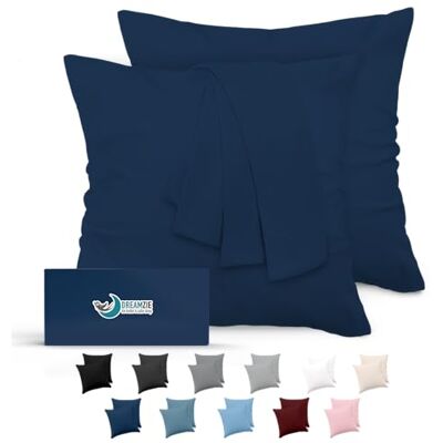 Dreamzie Fronhas (conjunto de 2), para almofadas 80 x 80 cm, azul escuro, microfibra (100% poliéster), fronhas de almofada de qualidade com suavidade incomparável Dreamzie Fronhas (conjunto de 2), para almofadas 80 x 80 cm, azul escuro, microfibra (100% poliéster), fronhas de almofada de qualidade com suavidade incomparável