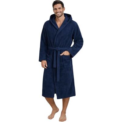 Morgenstern Roupão masculino com capuz algodão 100% frotê, azul, M Morgenstern Roupão masculino com capuz algodão 100% frotê, azul, M