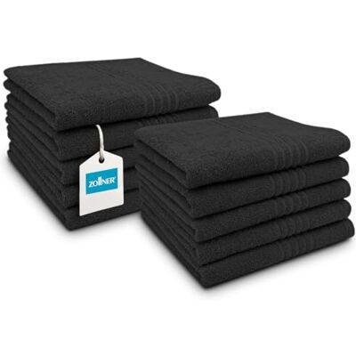 ZOLLNER Conjunto de 10 toalhas de 50 x 100 cm: Toalhas muito absorventes em cor preta, com gancho prático, elegantes riscas em relevo, laváveis até 60 °C, algodão, qualidade de hotel ZOLLNER Conjunto de 10 toalhas de 50 x 100 cm: Toalhas muito absorventes em cor preta, com gancho prático, elegantes riscas em relevo, laváveis até 60 °C, algodão, qualidade de hotel