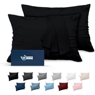 Dreamzie Fronhas (conjunto de 2), para almofadas 40 x 60 cm, preto, microfibra (100% poliéster), fronhas de almofada de qualidade com suavidade incomparável Dreamzie Fronhas (conjunto de 2), para almofadas 40 x 60 cm, preto, microfibra (100% poliéster), fronhas de almofada de qualidade com suavidade incomparável