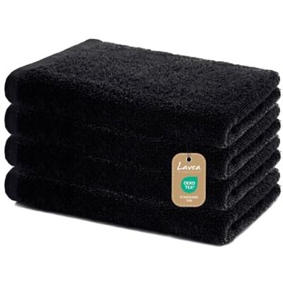 Lavea ® Conjunto de 4 toalhas de mão 40 × 70 cm, toalhas de banho de algodão 100 % macias e absorventes, certificado Oeko-Tex, lavável a 60 °C, para casa de banho, convidados e ginásio, preto Lavea ® Conjunto de 4 toalhas de mão 40 × 70 cm, toalhas de banho de algodão 100 % macias e absorventes, certificado Oeko-Tex, lavável a 60 °C, para casa de banho, convidados e ginásio, preto