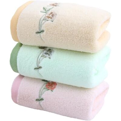 DONGKER Toalha de algodão com estampado floral, 29,5 x 13,8 polegadas, 3 toalhas macias e absorventes, bordadas com rosas decorativas para casa de banho, cozinha DONGKER Toalha de algodão com estampado floral, 29,5 x 13,8 polegadas, 3 toalhas macias e absorventes, bordadas com rosas decorativas para casa de banho, cozinha